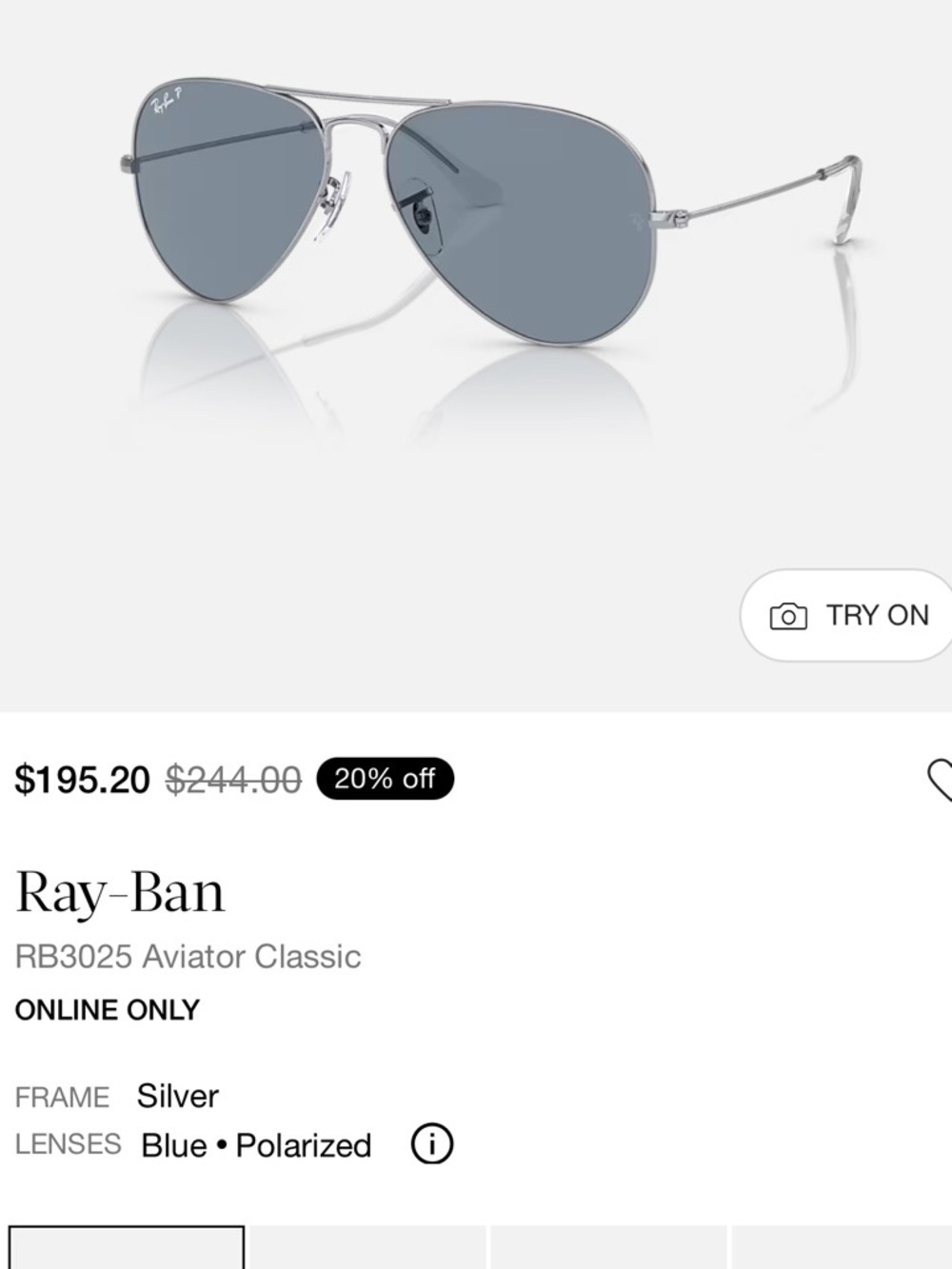 Ray-Ban Aviator Classic Sunglasses RB3025 - Silver Frame, Mirror Lenses - Picture 6 of 8